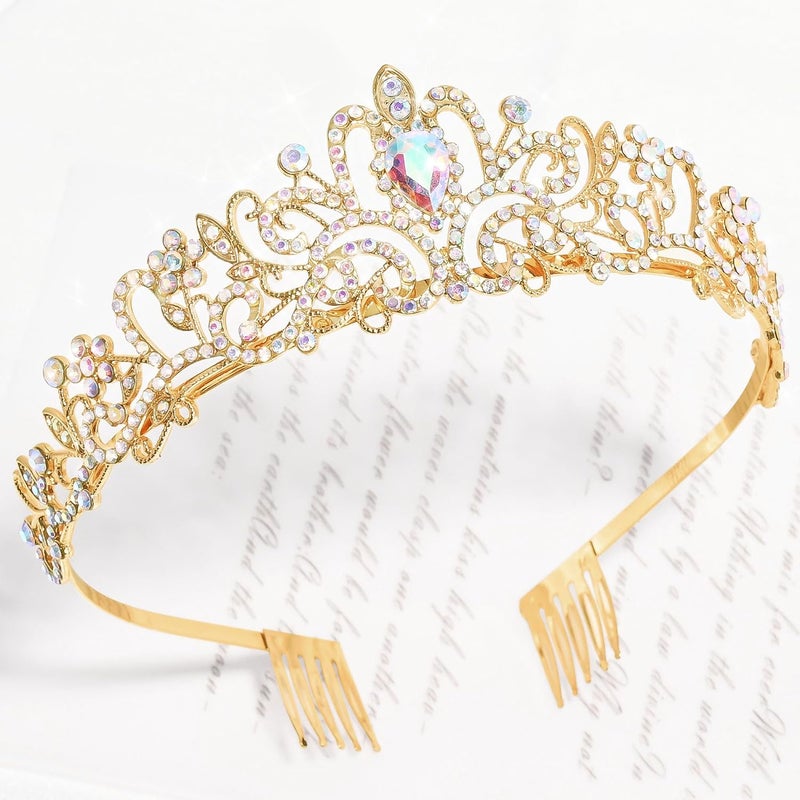 TAROSE Crowns for Women, Queen Crystal Gold Silver Tiaras with White Rhinestone and Combs, Goddess Crown for Wedding Bride Birthday Princess Bridal Shower Hair Accessories for Women - Image 3